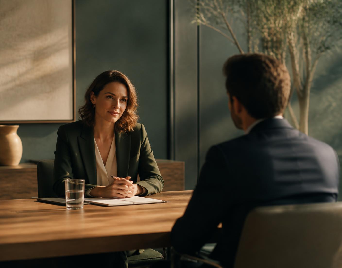 Entrevista de seleção conduzida em ambiente corporativo